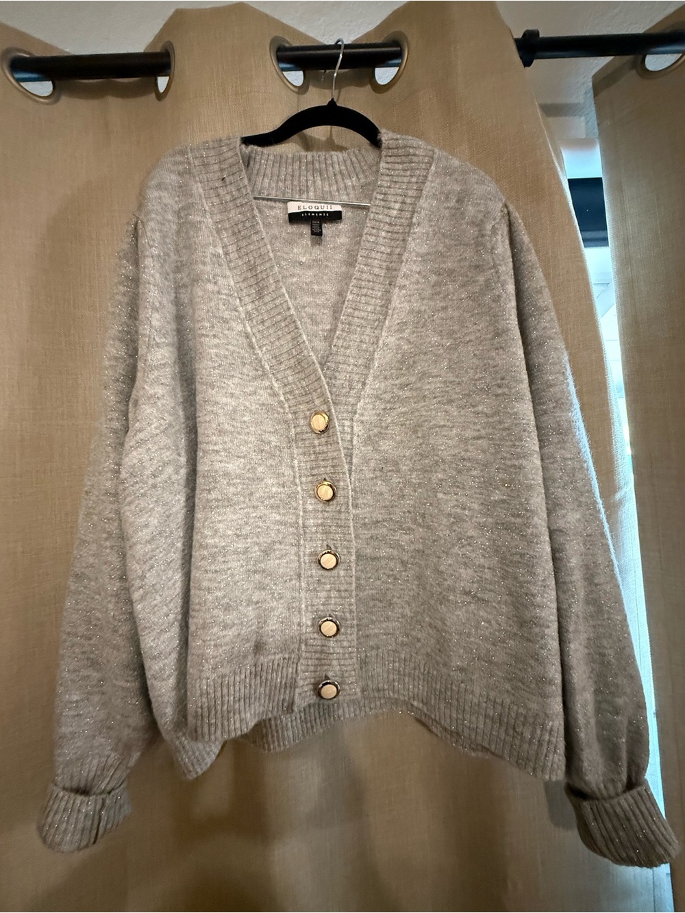 Eloquii Gray Button-Front V-Neck Sweater Cardigan